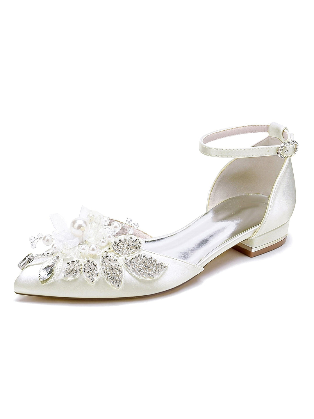 Chaussures de Mariage pour Femmes, Chaussures de Demoiselle D'Honneur à Talon Bas et Bout Ouvert avec Strass