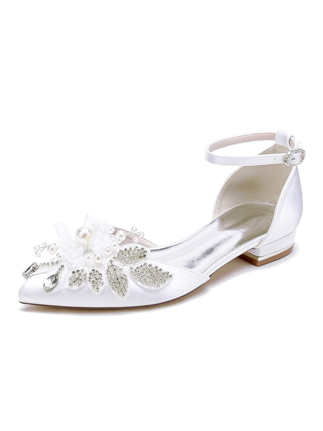 Chaussures de Mariage pour Femmes, Chaussures de Demoiselle D'Honneur à Talon Bas et Bout Ouvert avec Strass