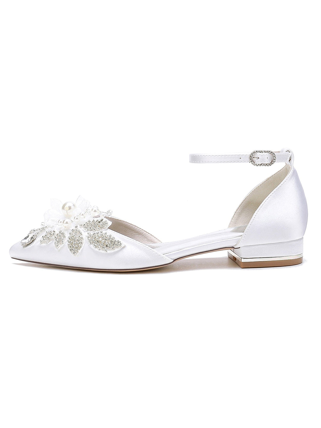 Chaussures de Mariage pour Femmes, Chaussures de Demoiselle D'Honneur à Talon Bas et Bout Ouvert avec Strass