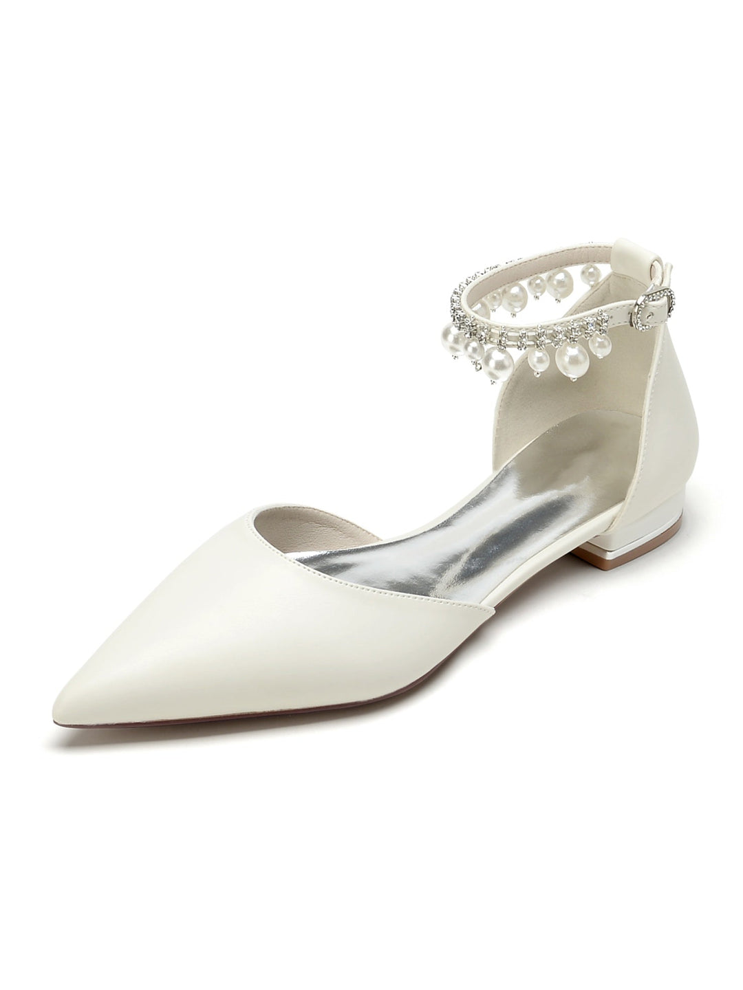 Chaussures de Mariage pour Femmes, Chaussures de Mariée à Talons Bas et Bout Pointu avec Strass