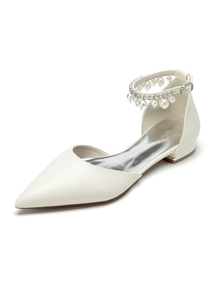 Chaussures de Mariage pour Femmes, Chaussures de Mariée à Talons Bas et Bout Pointu avec Strass