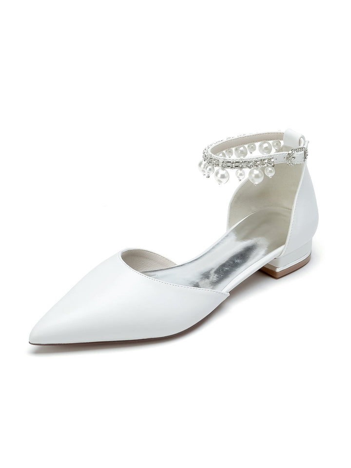 Chaussures de Mariage pour Femmes, Chaussures de Mariée à Talons Bas et Bout Pointu avec Strass