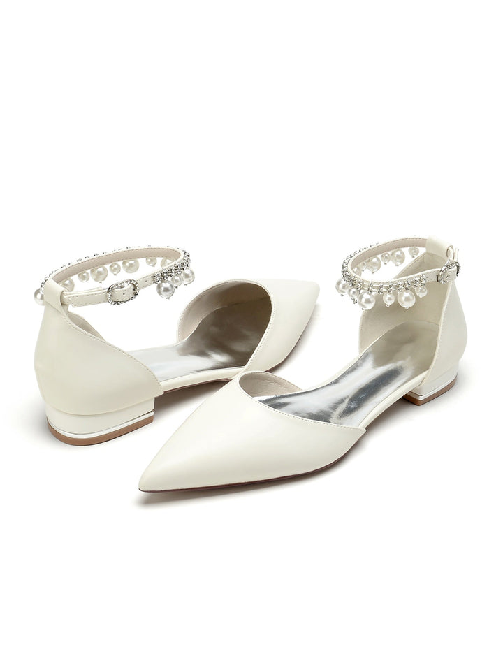 Chaussures de Mariage pour Femmes, Chaussures de Mariée à Talons Bas et Bout Pointu avec Strass