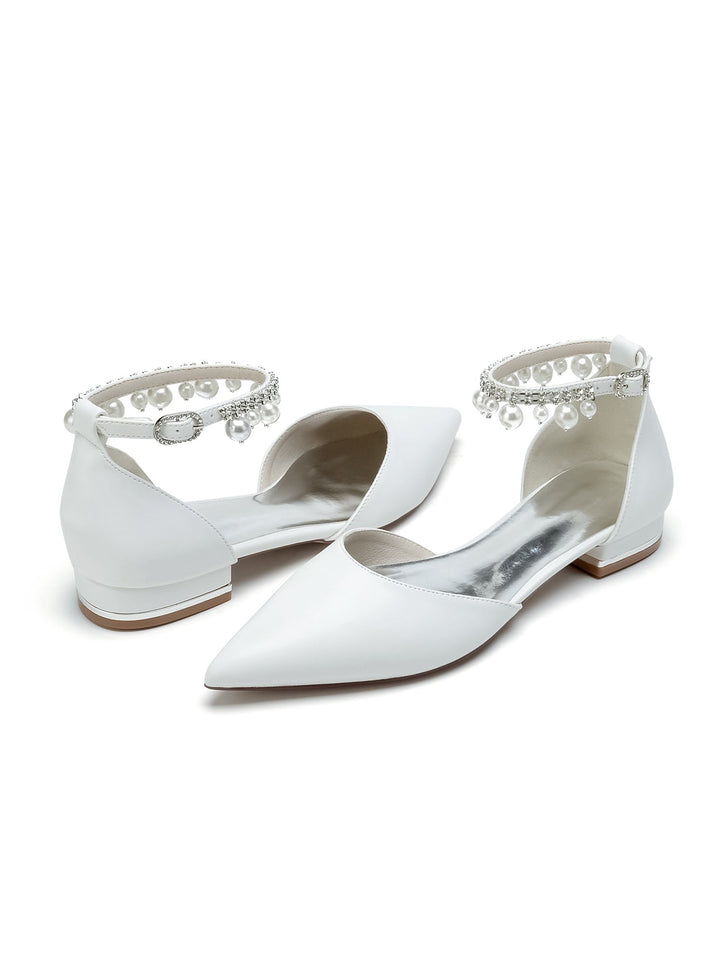 Chaussures de Mariage pour Femmes, Chaussures de Mariée à Talons Bas et Bout Pointu avec Strass