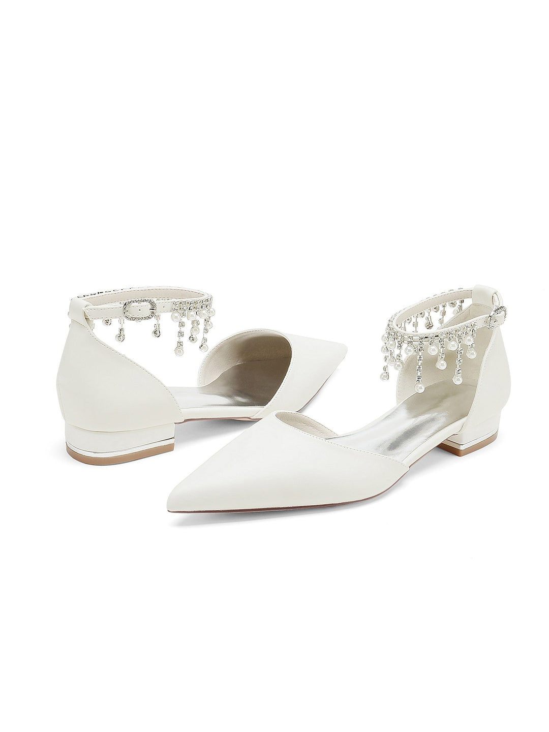 Chaussures de Mariage pour Femmes, Chaussures de Demoiselle D'Honneur à Talons Bas et Bout Pointu avec Strass