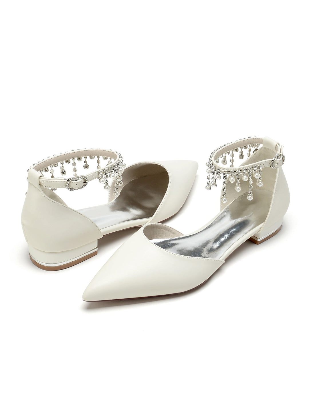 Chaussures de Mariage pour Femmes, Chaussures de Demoiselle D'Honneur à Talons Bas et Bout Pointu avec Strass