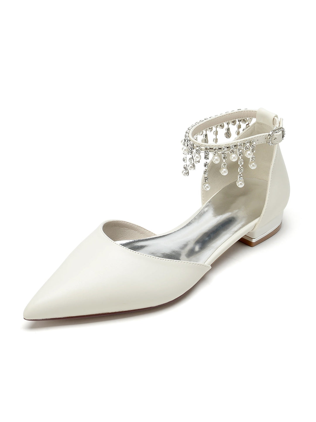 Chaussures de Mariage pour Femmes, Chaussures de Demoiselle D'Honneur à Talons Bas et Bout Pointu avec Strass