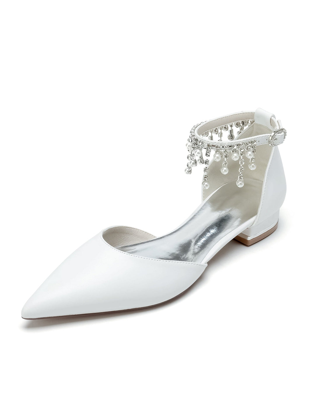 Chaussures de Mariage pour Femmes, Chaussures de Demoiselle D'Honneur à Talons Bas et Bout Pointu avec Strass