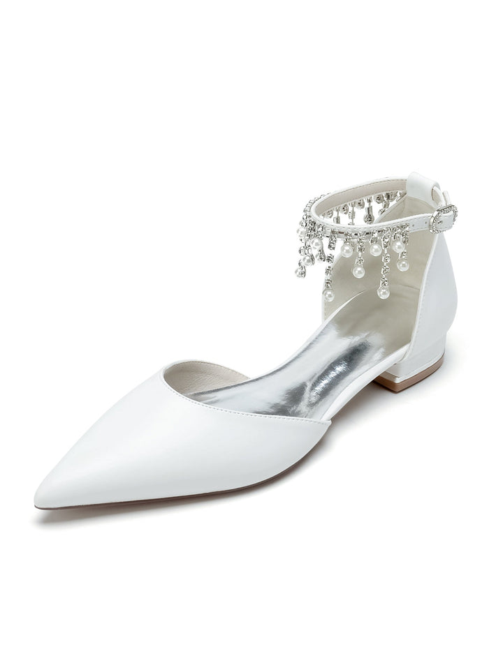 Chaussures de Mariage pour Femmes, Chaussures de Demoiselle D'Honneur à Talons Bas et Bout Pointu avec Strass