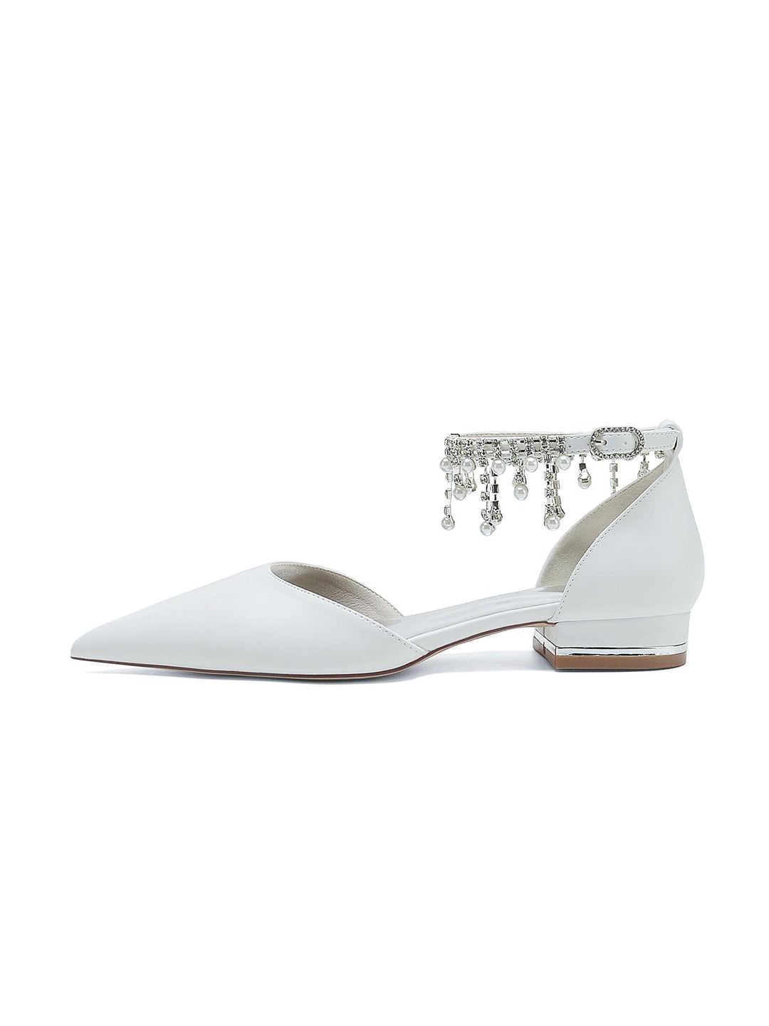 Chaussures de Mariage pour Femmes, Chaussures de Demoiselle D'Honneur à Talons Bas et Bout Pointu avec Strass