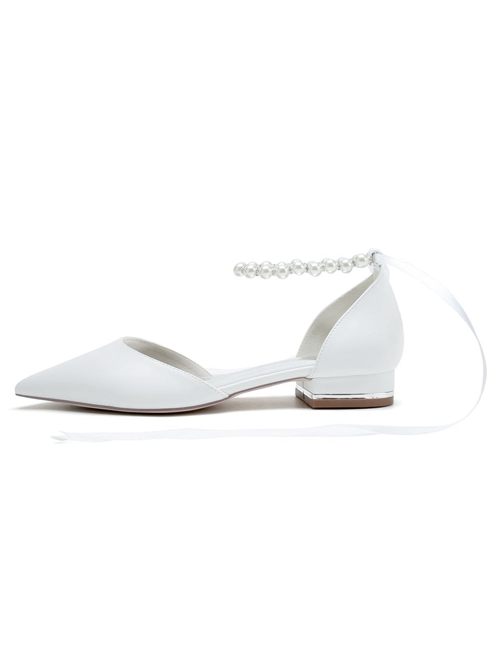 Chaussures de Mariage pour Femmes, Chaussures de Demoiselle D'Honneur à Talons Bas et Bout Pointu