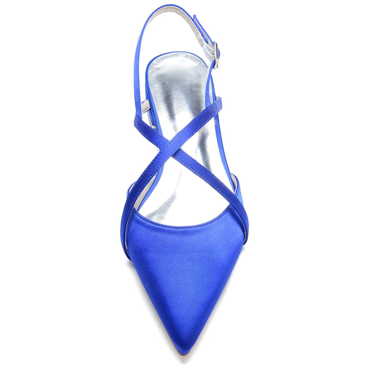 Chaussures de Mariage pour Femmes en Satin de Soie à Bout Pointu et Bride Croisée à la Cheville