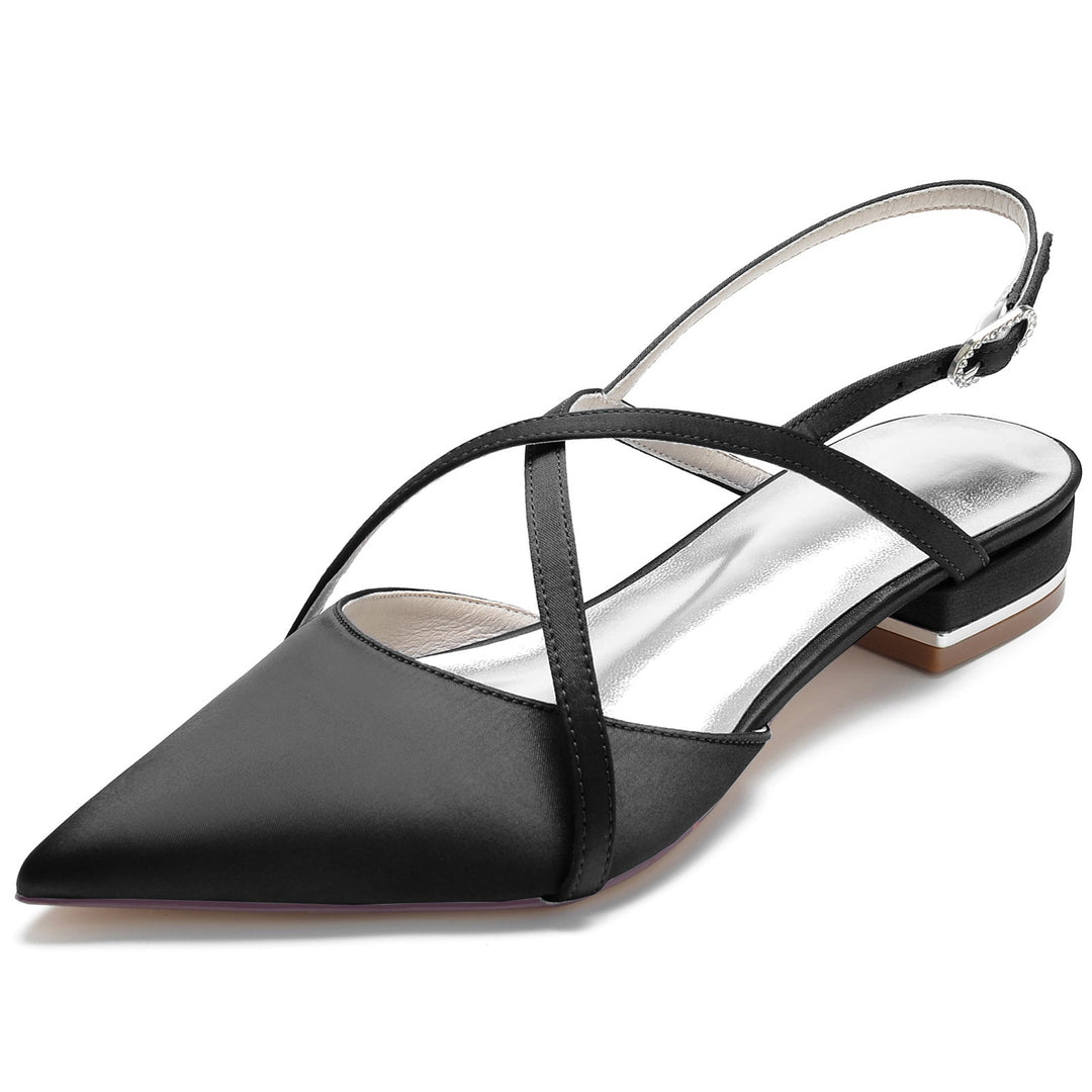 Chaussures de Mariage pour Femmes en Satin de Soie à Bout Pointu et Bride Croisée à la Cheville
