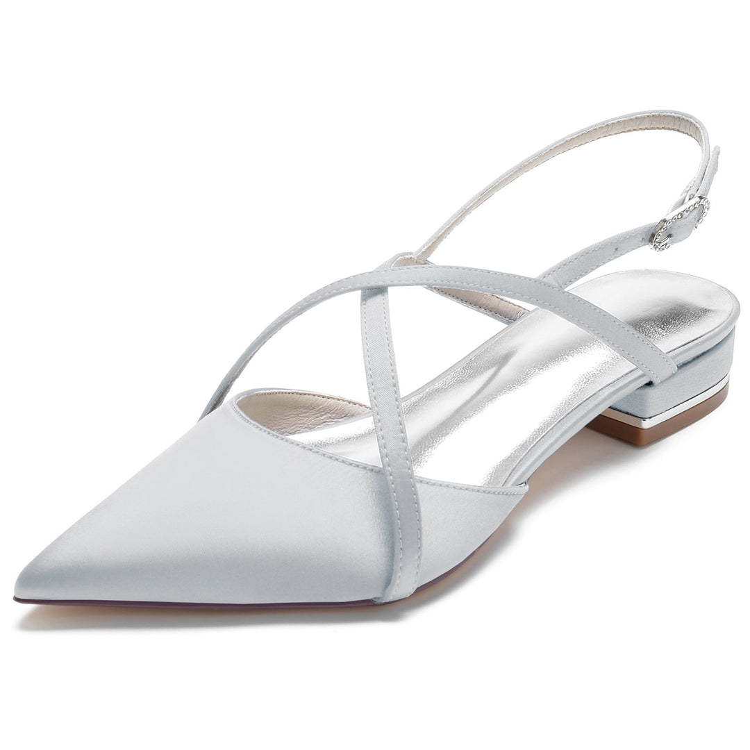 Chaussures de Mariage pour Femmes en Satin de Soie à Bout Pointu et Bride Croisée à la Cheville