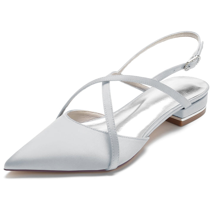 Chaussures de Mariage pour Femmes en Satin de Soie à Bout Pointu et Bride Croisée à la Cheville