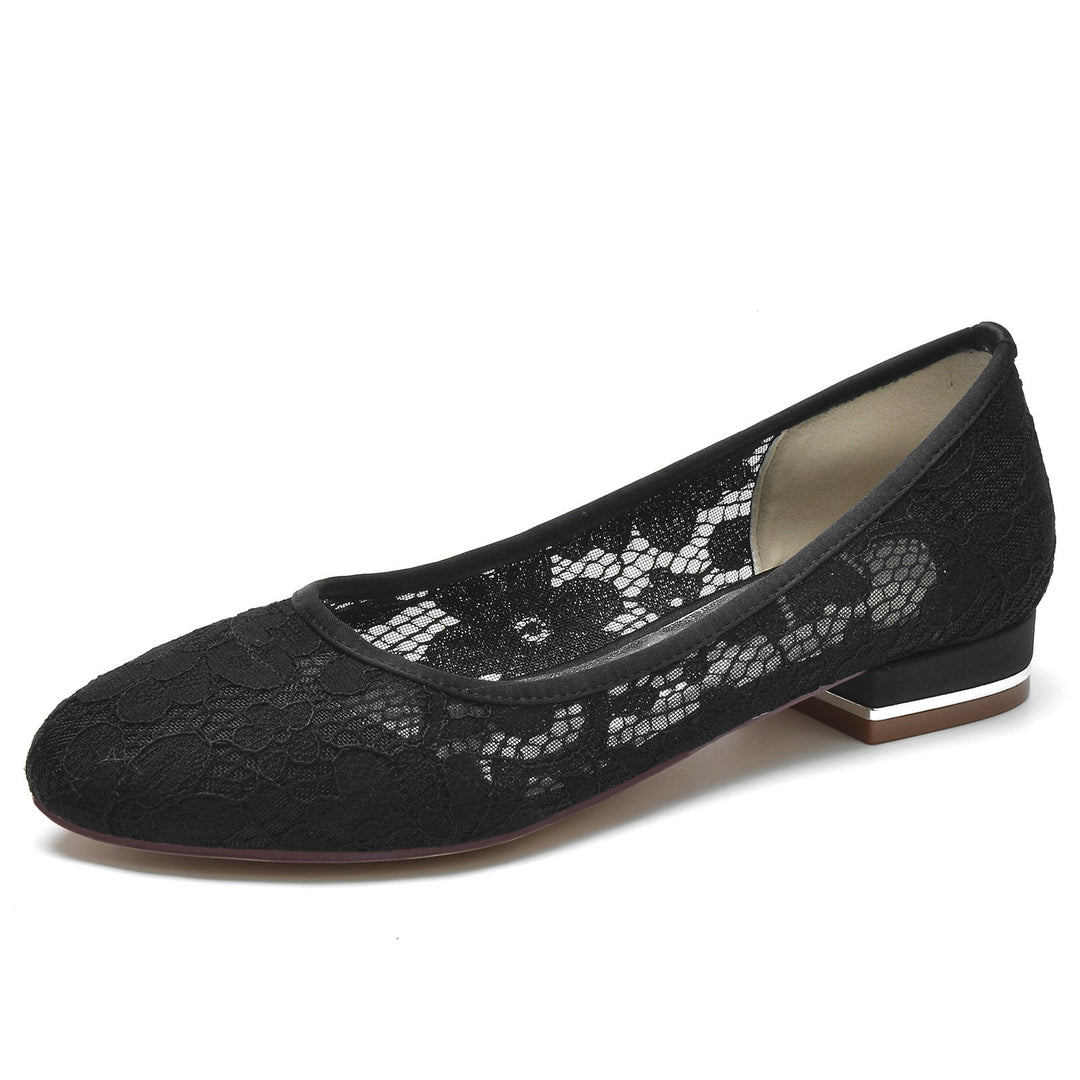 Chaussures de Mariage pour Femmes en Dentelle à Bout Rond et à Semelle Basse Fermée Chaussures de Mariée Minimalistes