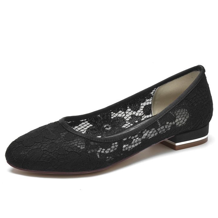 Chaussures de Mariage pour Femmes en Dentelle à Bout Rond et à Semelle Basse Fermée Chaussures de Mariée Minimalistes
