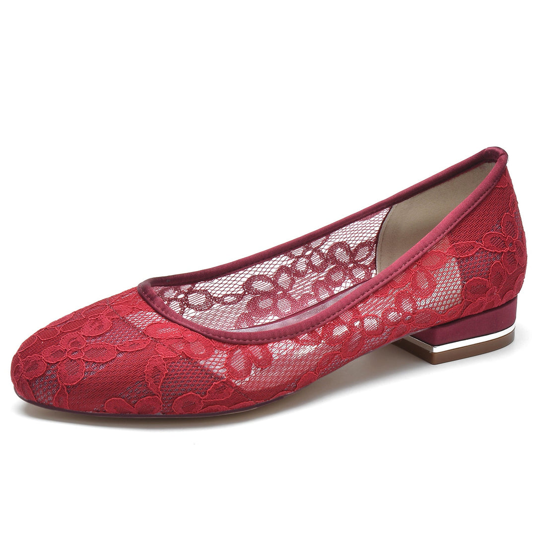 Chaussures de Mariage pour Femmes en Dentelle à Bout Rond et à Semelle Basse Fermée Chaussures de Mariée Minimalistes