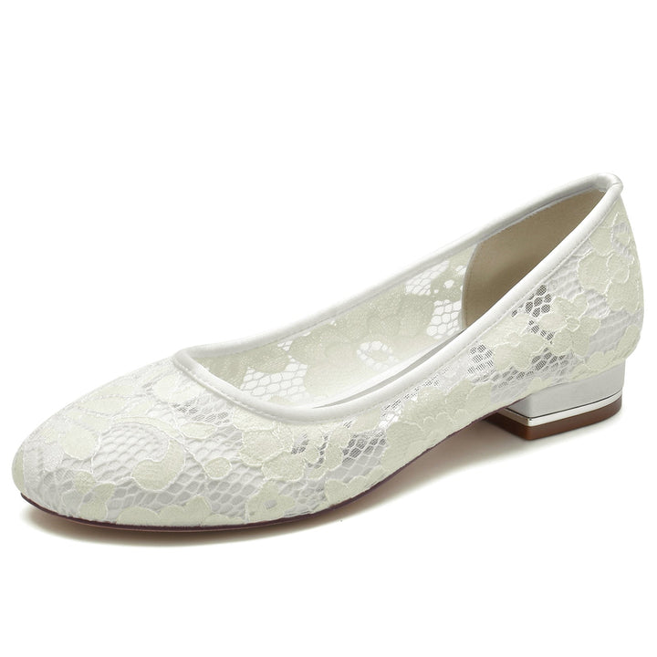 Chaussures de Mariage pour Femmes en Dentelle à Bout Rond et à Semelle Basse Fermée Chaussures de Mariée Minimalistes