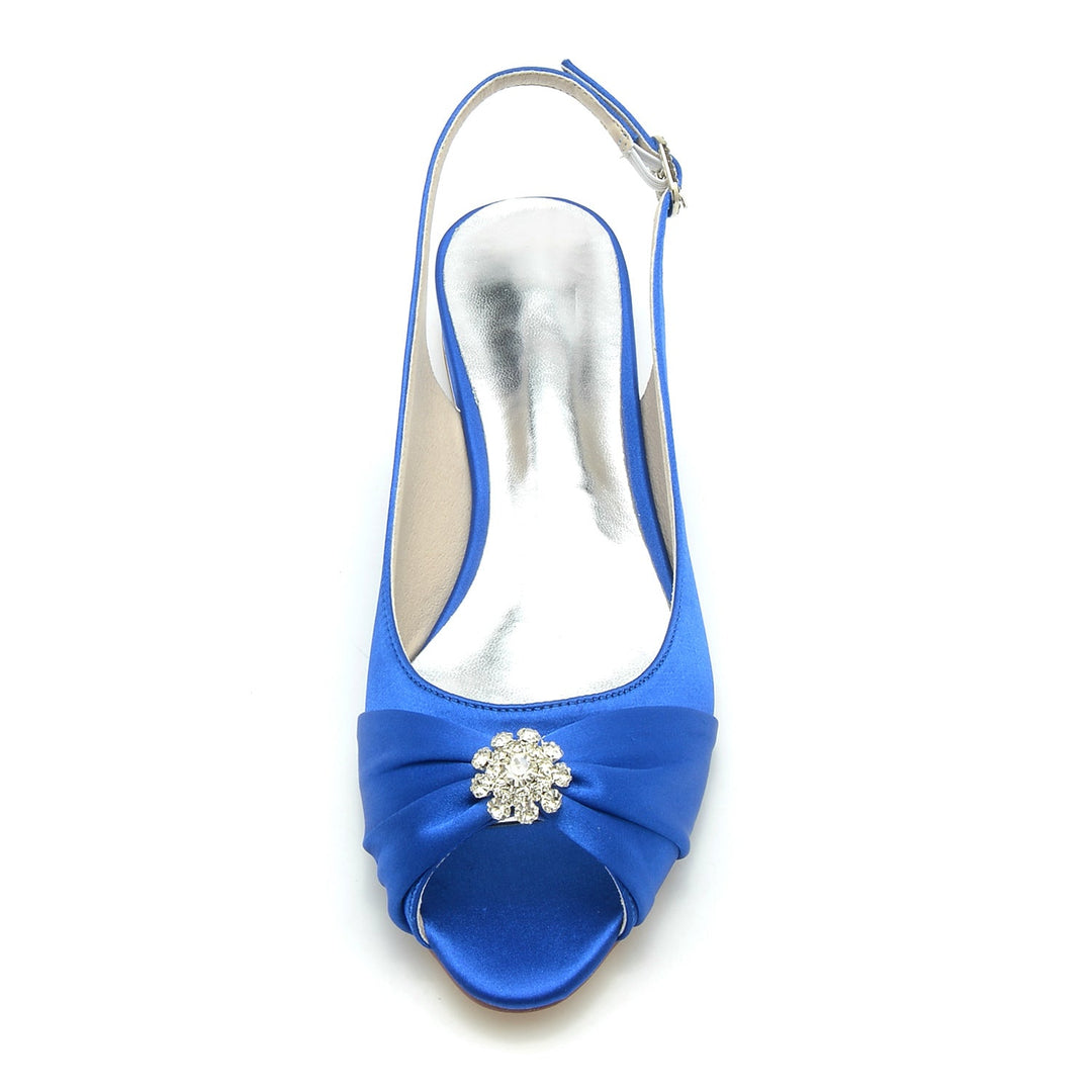 Chaussures de Mariage pour Femmes en Satin de Soie avec Fleur en Cristal et Boucle à Bout Ouvert
