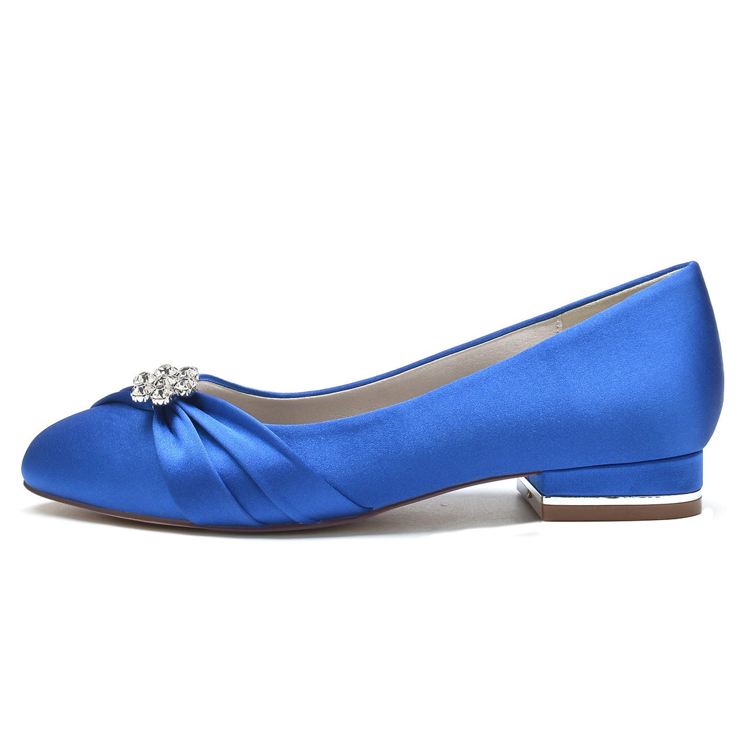 Chaussures de Mariage pour Femmes en Satin de Soie avec Strass et Bout Rond