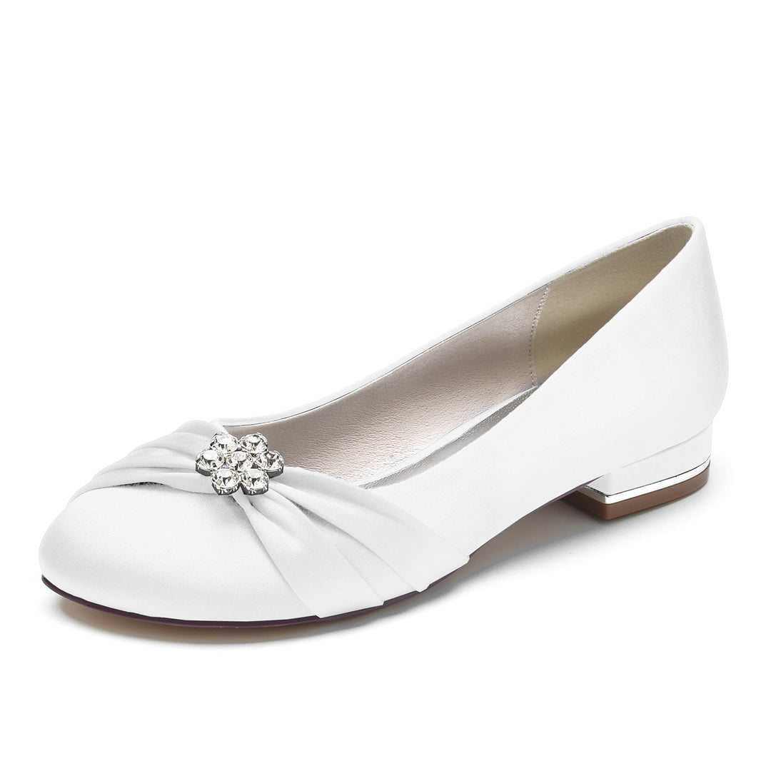 Chaussures de Mariage pour Femmes en Satin de Soie avec Strass et Bout Rond