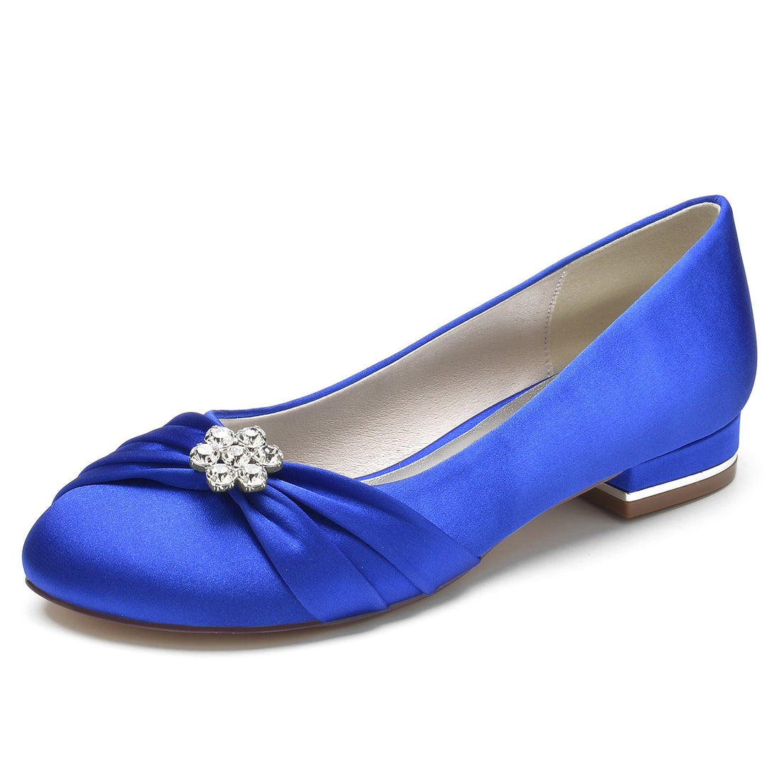 Chaussures de Mariage pour Femmes en Satin de Soie avec Strass et Bout Rond
