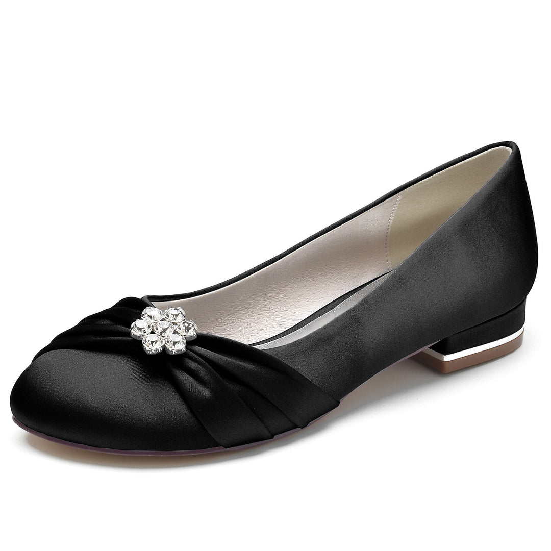 Chaussures de Mariage pour Femmes en Satin de Soie avec Strass et Bout Rond