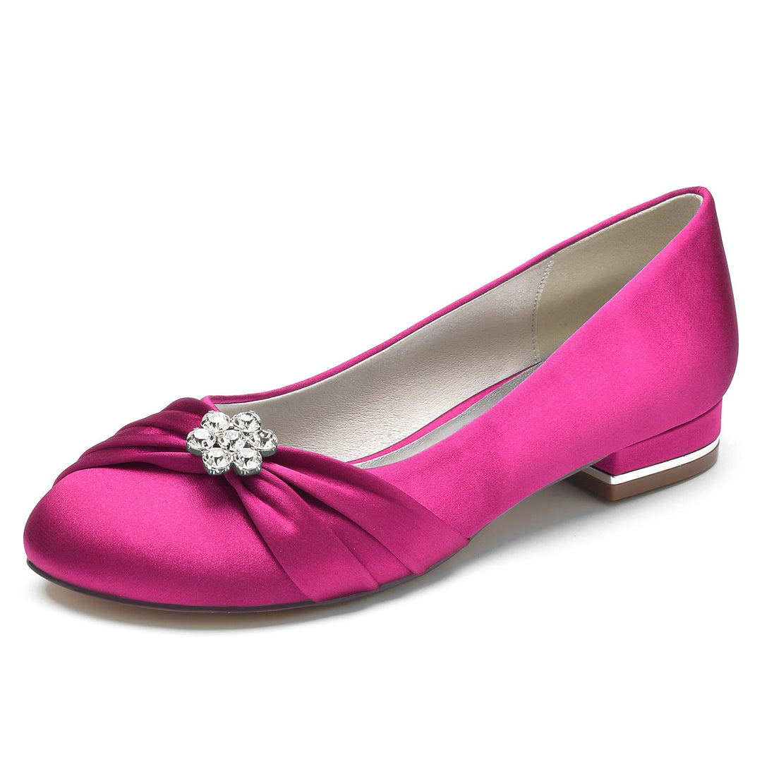 Chaussures de Mariage pour Femmes en Satin de Soie avec Strass et Bout Rond