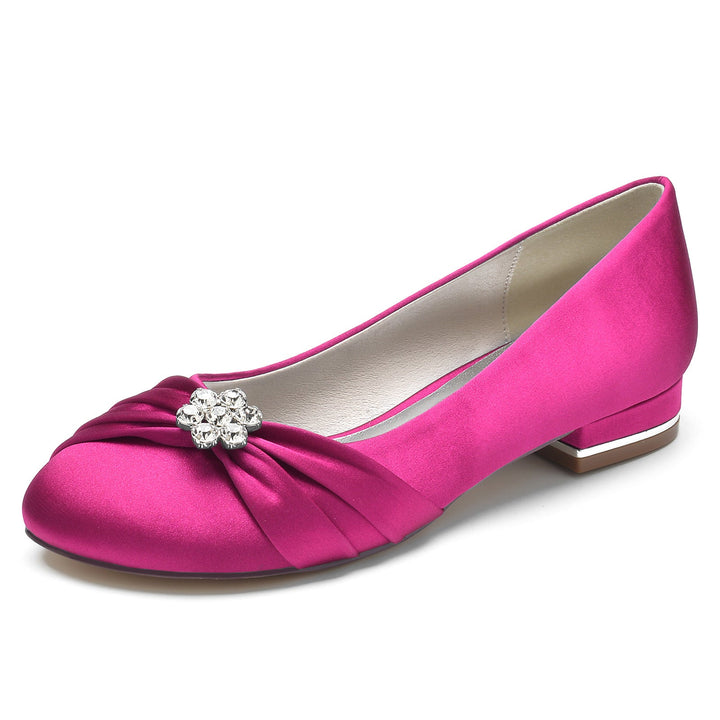 Chaussures de Mariage pour Femmes en Satin de Soie avec Strass et Bout Rond