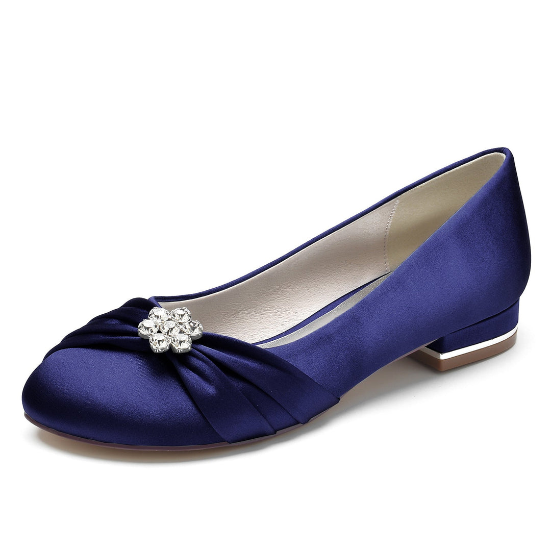 Chaussures de Mariage pour Femmes en Satin de Soie avec Strass et Bout Rond