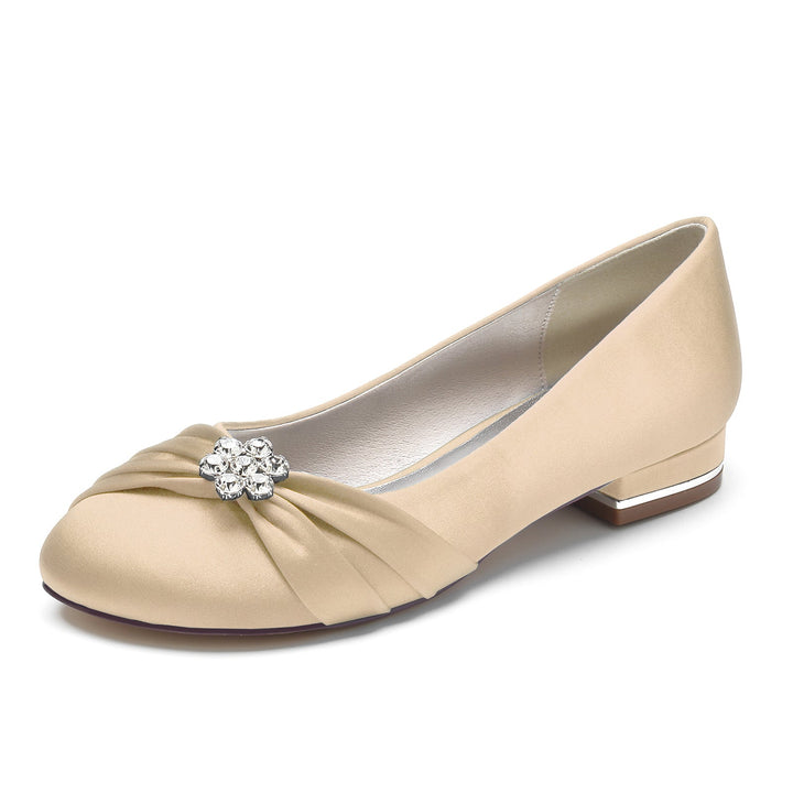 Chaussures de Mariage pour Femmes en Satin de Soie avec Strass et Bout Rond