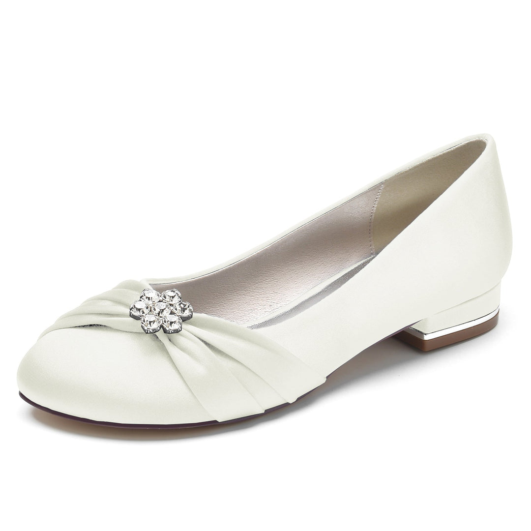 Chaussures de Mariage pour Femmes en Satin de Soie avec Strass et Bout Rond