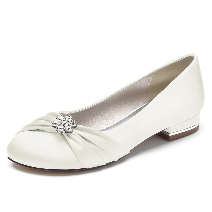 Chaussures de Mariage pour Femmes en Satin de Soie avec Strass et Bout Rond