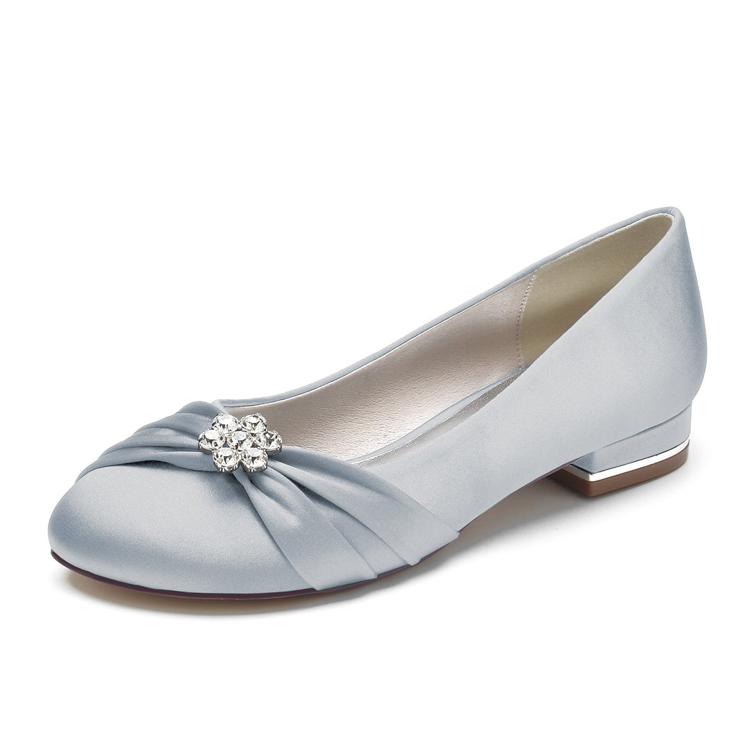 Chaussures de Mariage pour Femmes en Satin de Soie avec Strass et Bout Rond