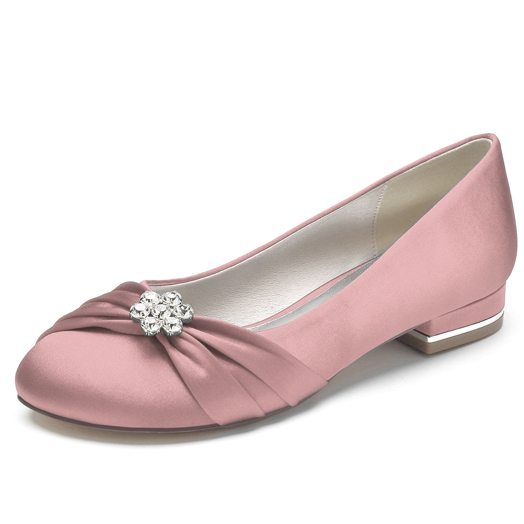 Chaussures de Mariage pour Femmes en Satin de Soie avec Strass et Bout Rond