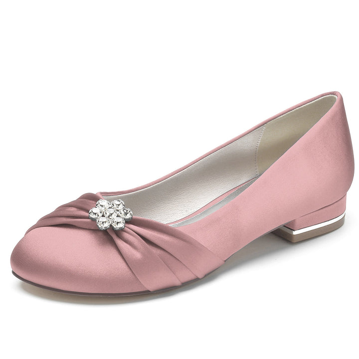 Chaussures de Mariage pour Femmes en Satin de Soie avec Strass et Bout Rond