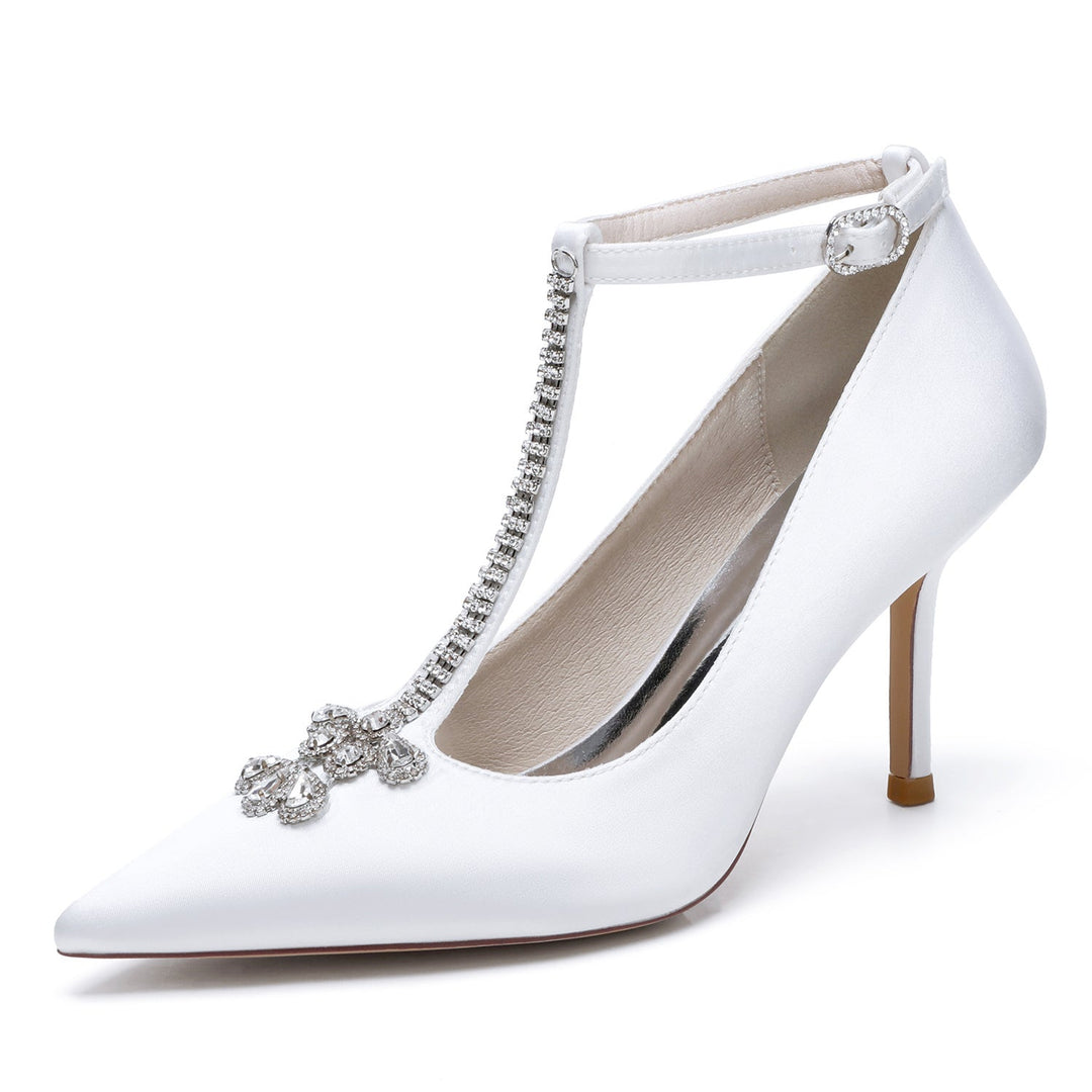 Chaussures de Mariage pour Femmes, Chaussures de Mariée à Talon Aiguille et à Bout Pointu avec Boucle et Strass