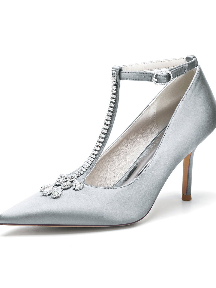 Chaussures de Mariage pour Femmes, Chaussures de Demoiselle D'Honneur à Talon Aiguille et Bout Pointu avec Strass