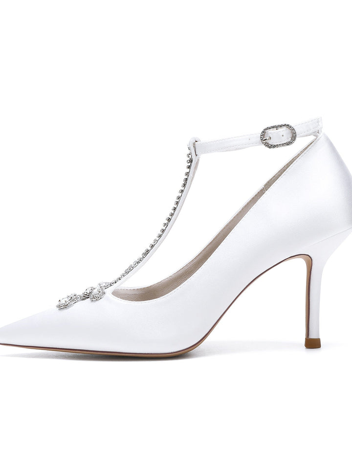 Chaussures de Mariage pour Femmes, Chaussures de Demoiselle D'Honneur à Talon Aiguille et Bout Pointu avec Strass