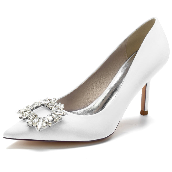 Chaussures de Mariage pour Femmes Chaussures de Mariée à Bout Pointu et Talon Aiguille avec Strass Carrés