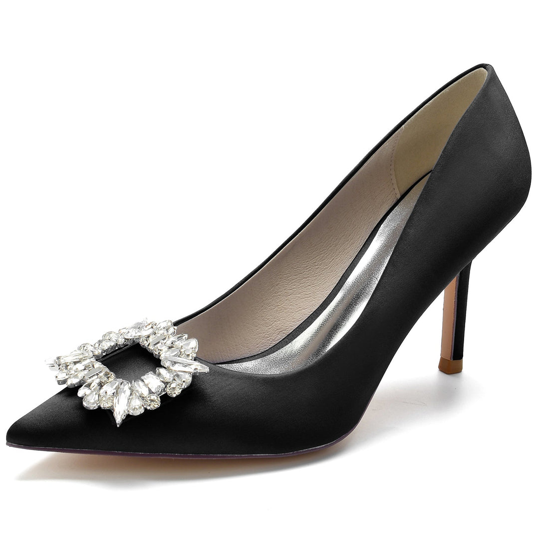 Chaussures de Mariage pour Femmes Chaussures de Mariée à Bout Pointu et Talon Aiguille avec Strass Carrés