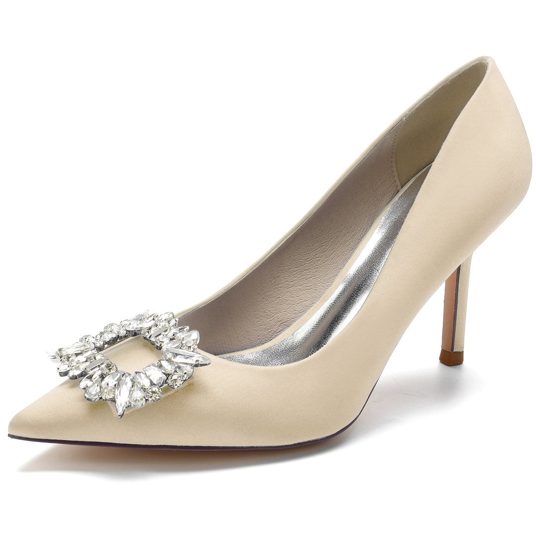 Chaussures de Mariage pour Femmes Chaussures de Mariée à Bout Pointu et Talon Aiguille avec Strass Carrés