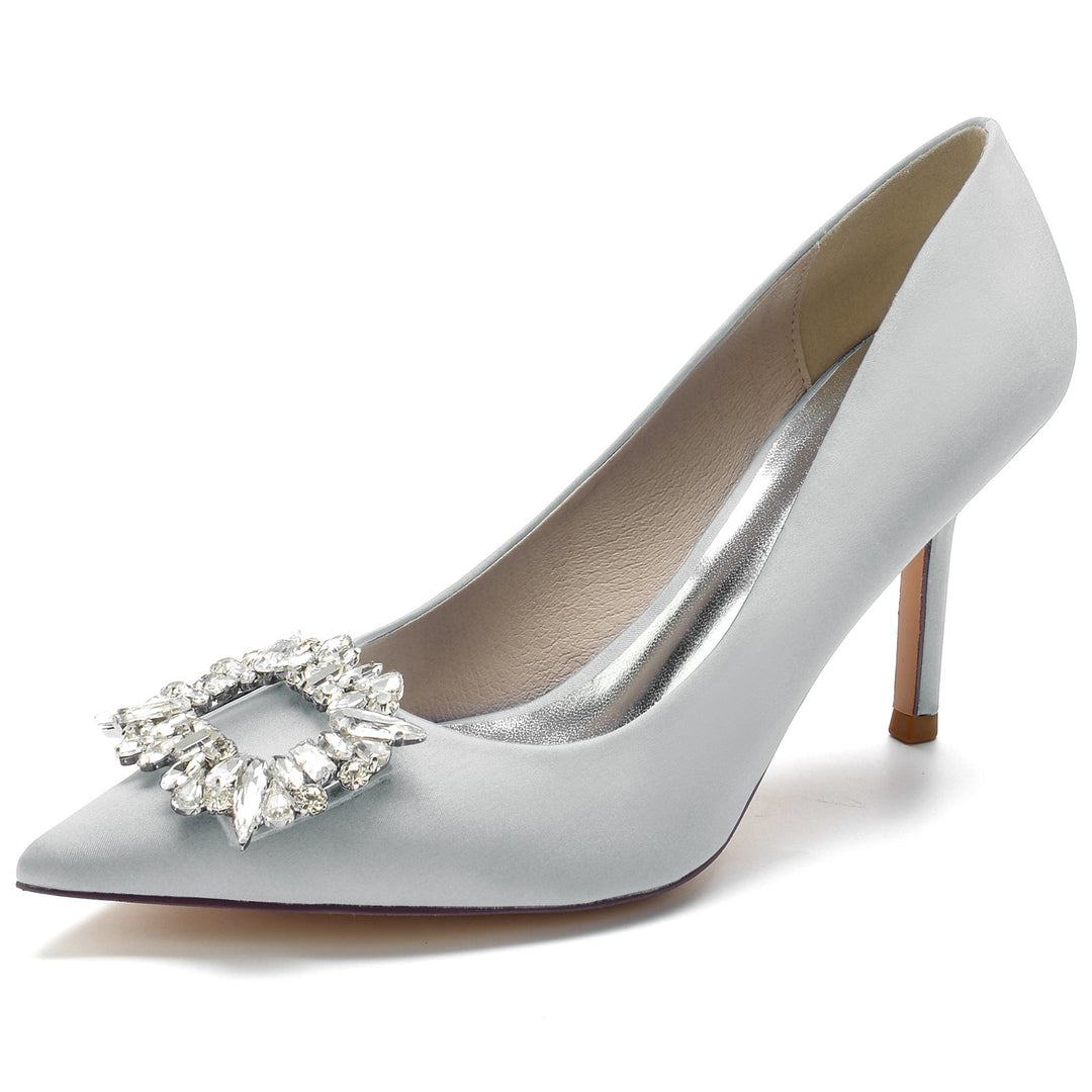 Chaussures de Mariage pour Femmes Chaussures de Mariée à Bout Pointu et Talon Aiguille avec Strass Carrés