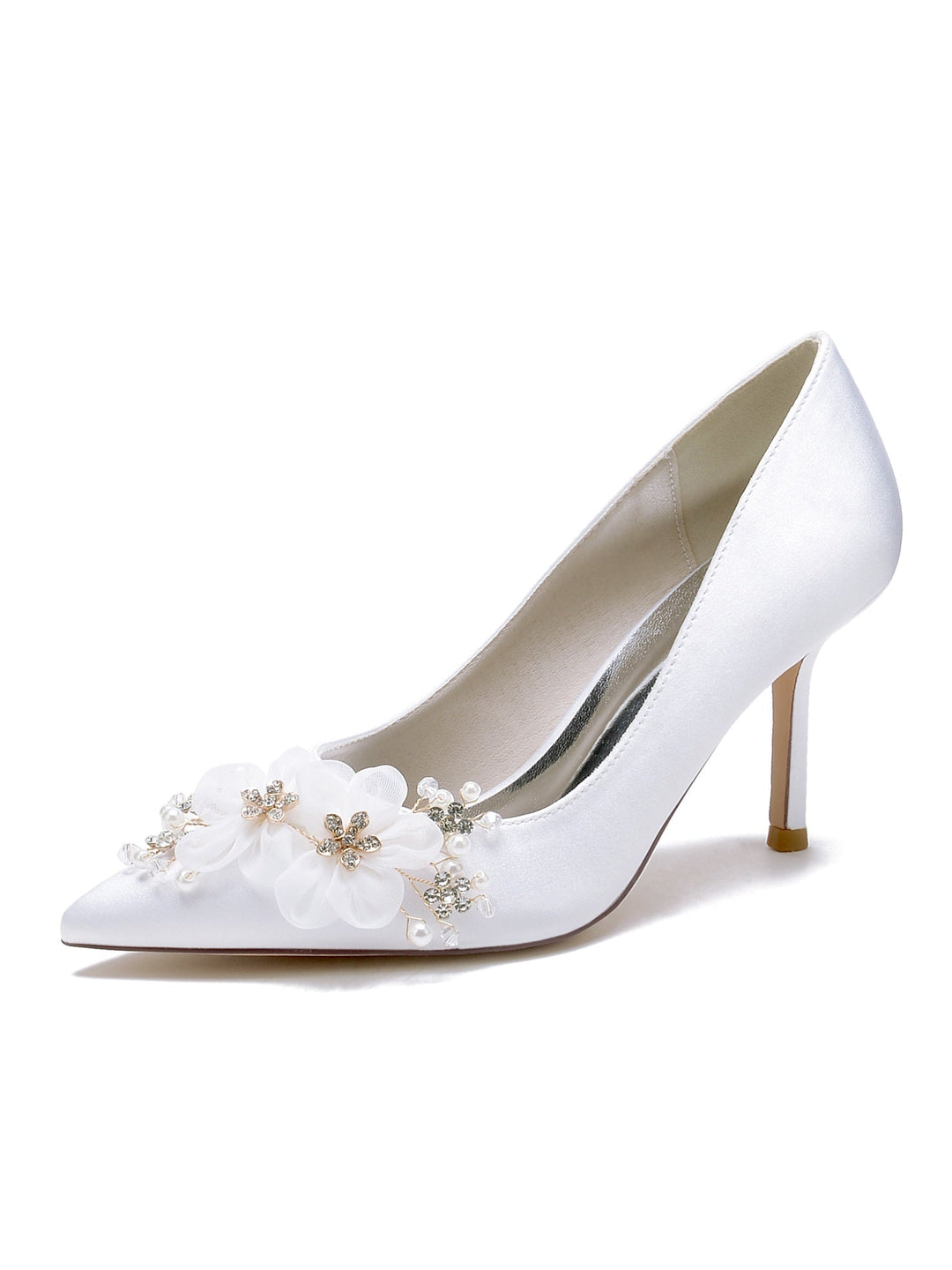 Chaussures de Demoiselle D'Honneur à Talon Haut et Bout Pointu pour Femme avec Appliques de Mariage
