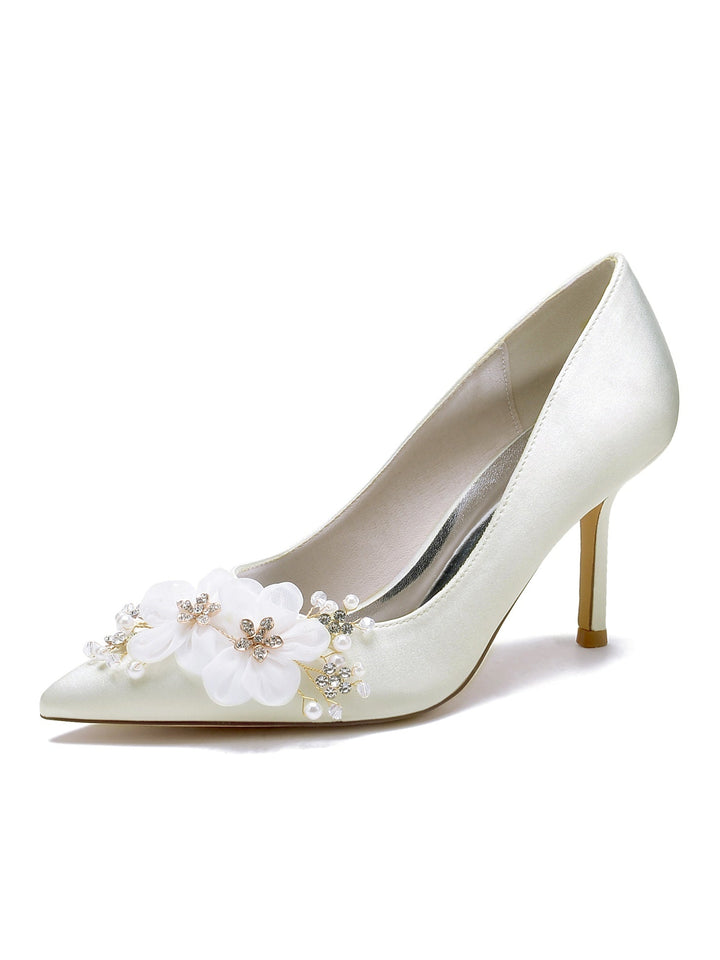Chaussures de Demoiselle D'Honneur à Talon Haut et Bout Pointu pour Femme avec Appliques de Mariage