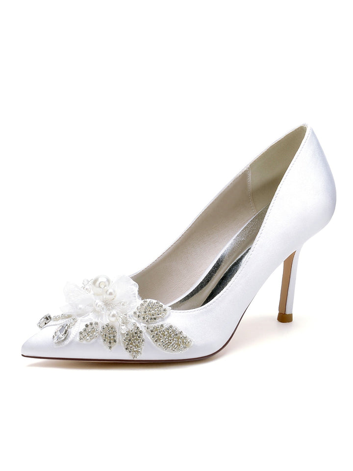 Chaussures de Mariage pour Femmes en Dentelle à Talons Hauts et à Bout Ouvert