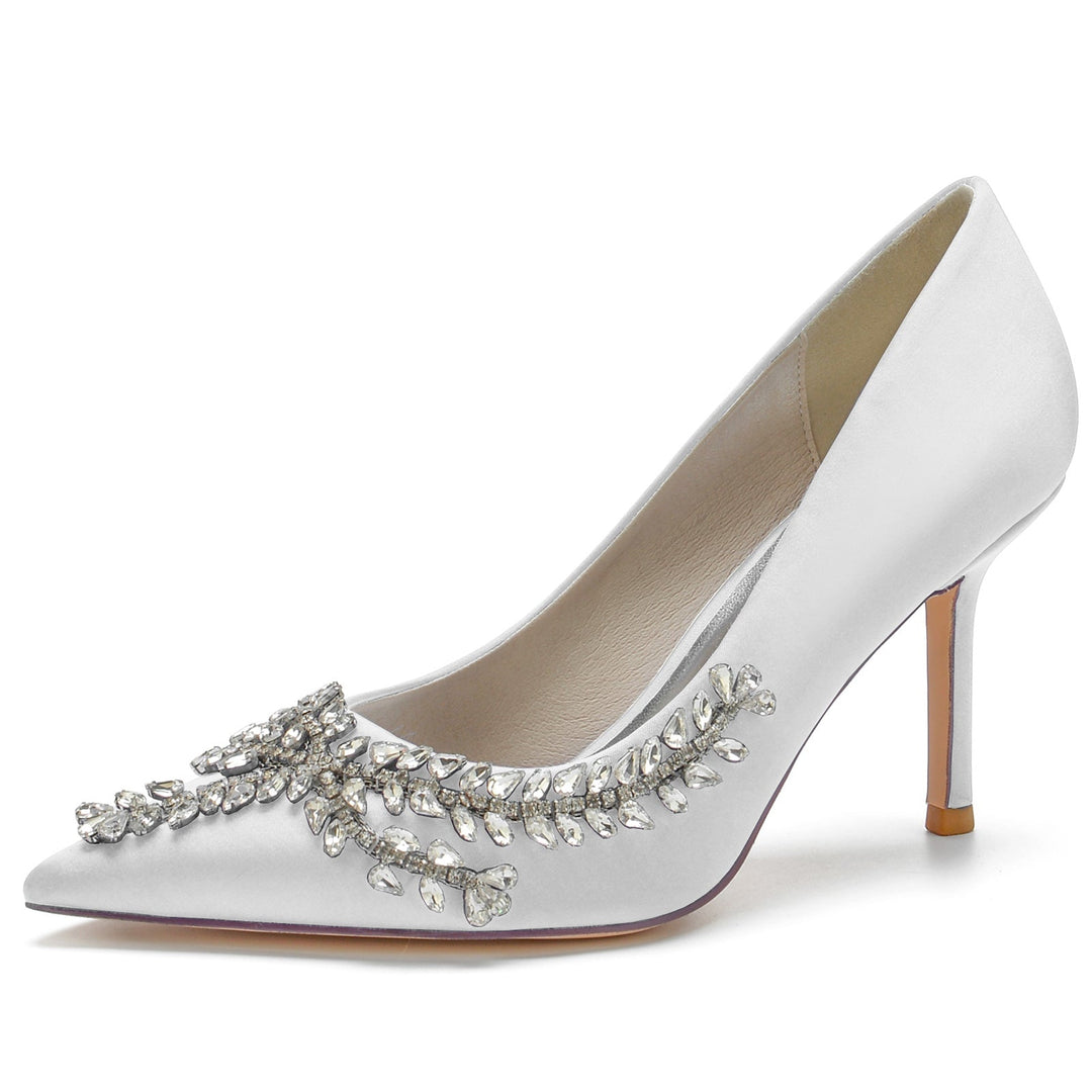 Chaussures de Mariage pour Femmes en Satin de Soie Bleu Royal, Chaussures de Mariée à Bout Pointu avec Talon Aiguille et Cristal