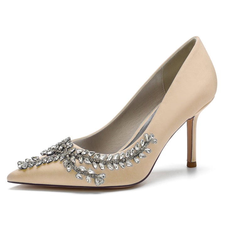 Chaussures de Mariage pour Femmes en Satin de Soie Bleu Royal, Chaussures de Mariée à Bout Pointu avec Talon Aiguille et Cristal