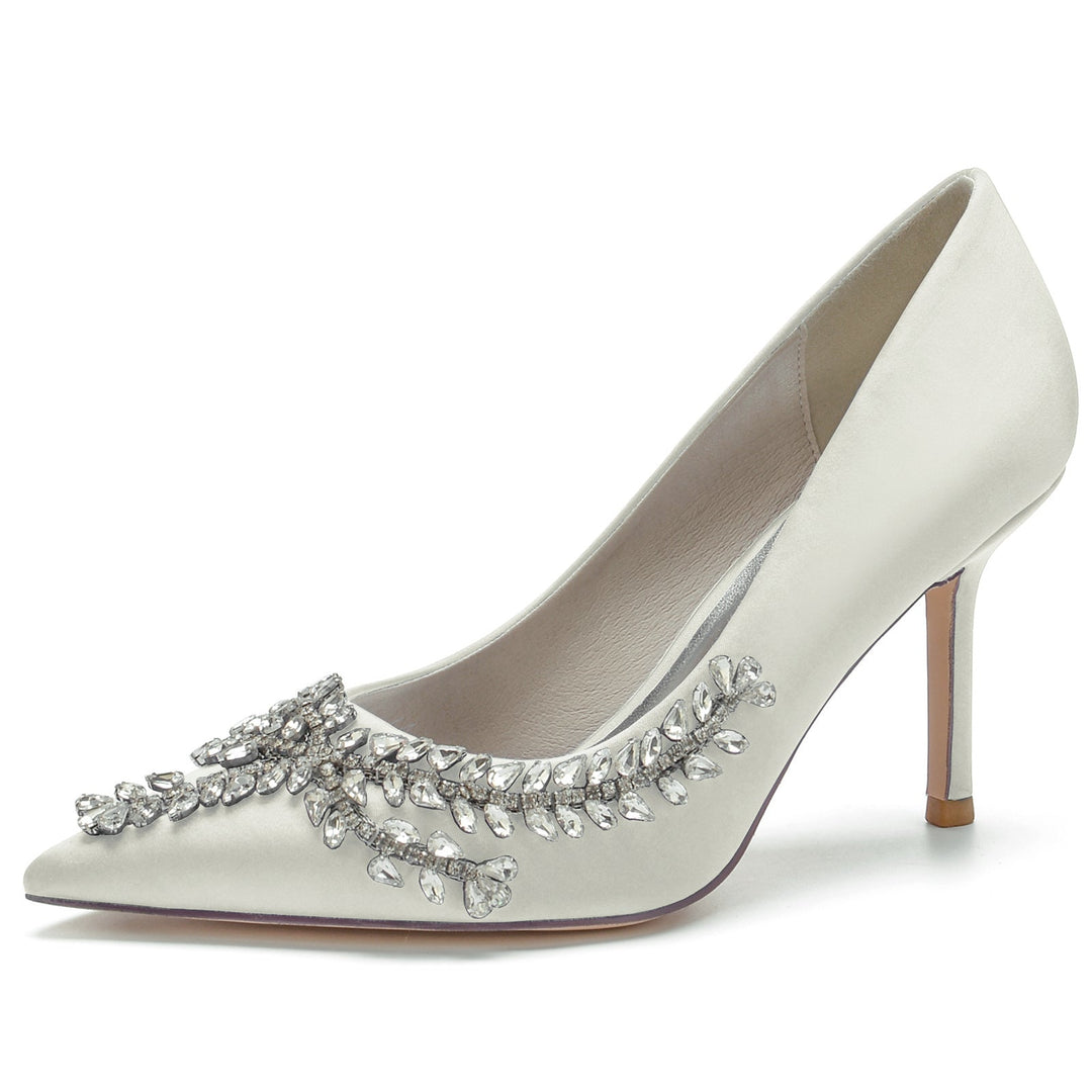 Chaussures de Mariage pour Femmes en Satin de Soie Bleu Royal, Chaussures de Mariée à Bout Pointu avec Talon Aiguille et Cristal